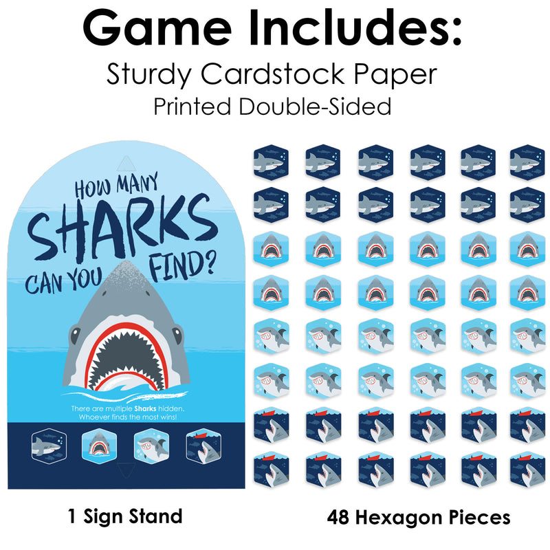 Shark Zone - Jawsome Shark Party or Birthday Party Scavenger Hunt - 1 Stand and 48 Game Pieces - Hide and Find Game