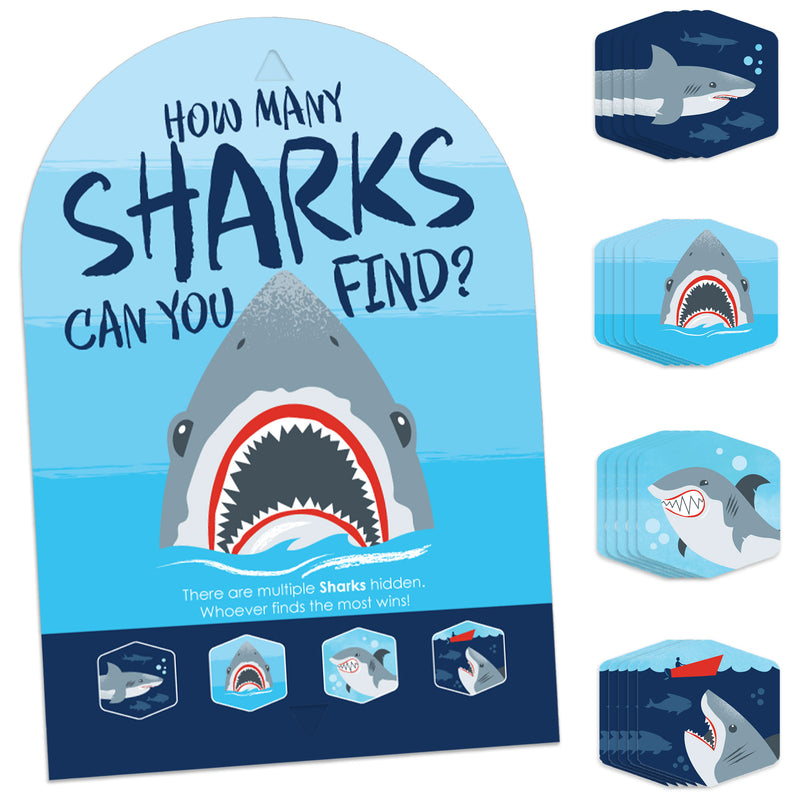 Shark Zone - Jawsome Shark Party or Birthday Party Scavenger Hunt - 1 Stand and 48 Game Pieces - Hide and Find Game