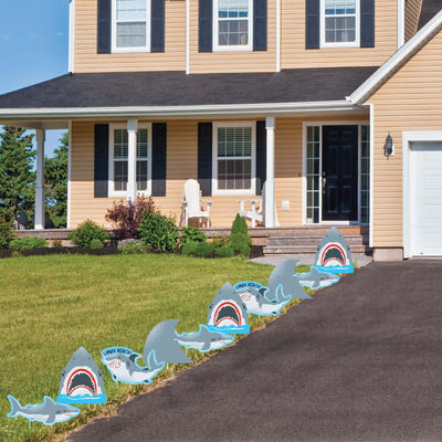 Shark Zone - Shark and Fin Lawn Decorations - Outdoor Jawsome Shark Party or Birthday Party Yard Decorations - 10 Piece