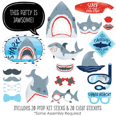 Shark Zone - Jawsome Shark or Birthday Party Photo Booth Props Kit - 20 Count