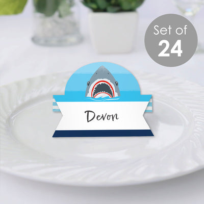 Shark Zone - Jawsome Shark Party or Birthday Party Tent Buffet Card - Table Setting Name Place Cards - Set of 24