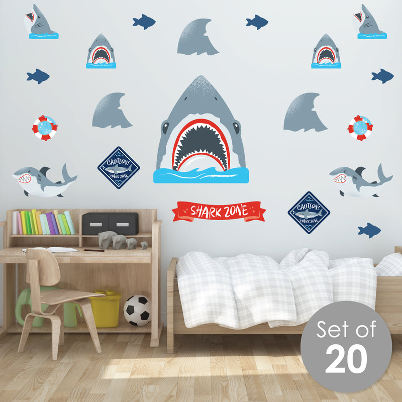 Shark Zone - Peel and Stick Kids Room Vinyl Wall Art Stickers - Wall Decals - Set of 20