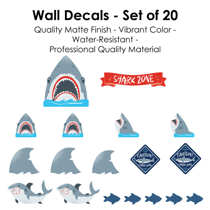 Shark Zone - Peel and Stick Kids Room Vinyl Wall Art Stickers - Wall Decals - Set of 20