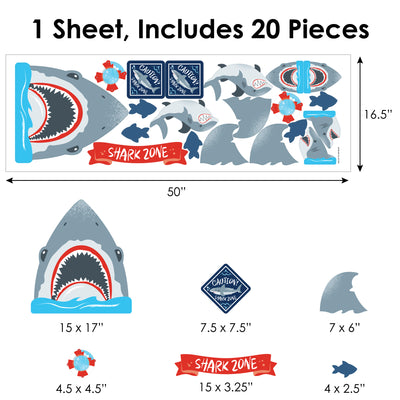 Shark Zone - Peel and Stick Kids Room Vinyl Wall Art Stickers - Wall Decals - Set of 20