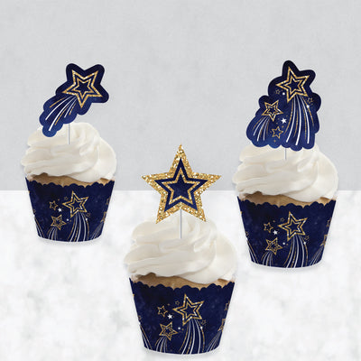 Starry Skies - Cupcake Decoration - Gold Celestial Party Cupcake Wrappers and Treat Picks Kit - Set of 24