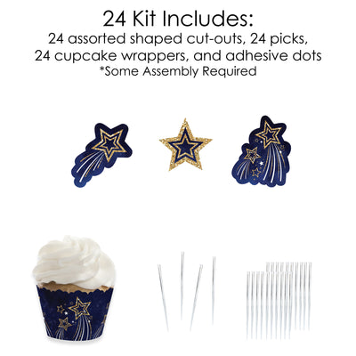 Starry Skies - Cupcake Decoration - Gold Celestial Party Cupcake Wrappers and Treat Picks Kit - Set of 24