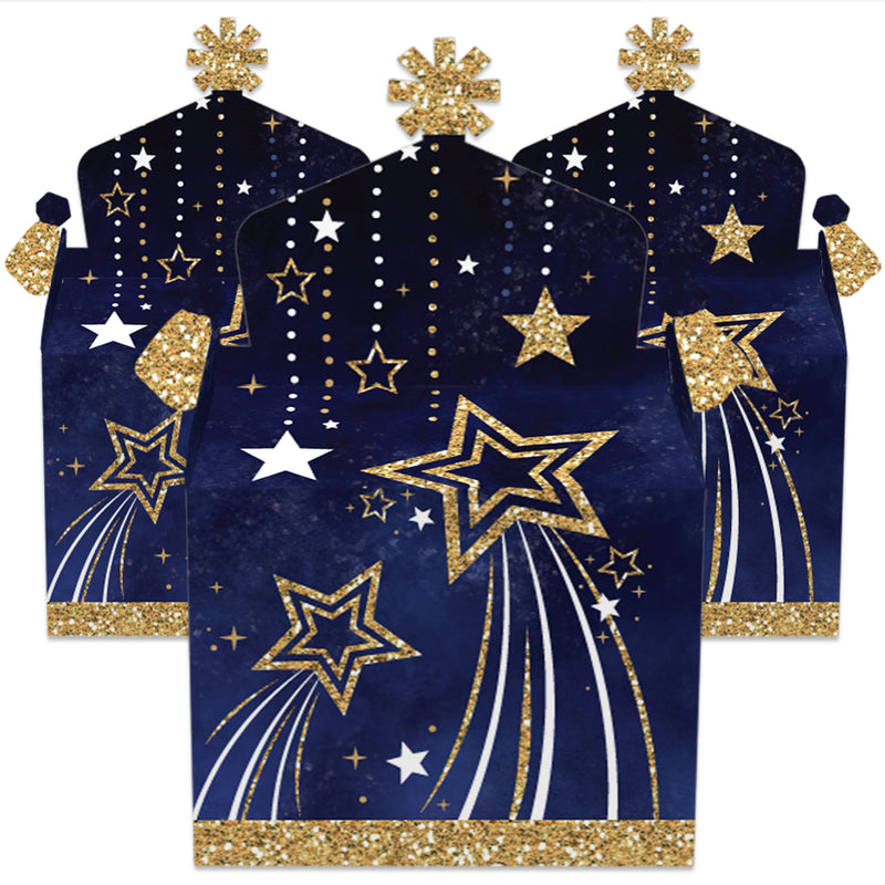 Starry Skies - Treat Box Party Favors - Gold Celestial Party Goodie Gable Boxes - Set of 12