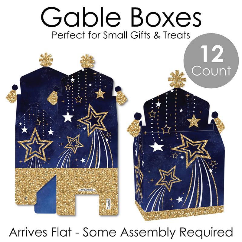 Starry Skies - Treat Box Party Favors - Gold Celestial Party Goodie Gable Boxes - Set of 12