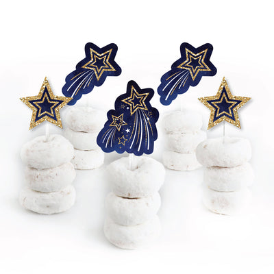 Starry Skies - Dessert Cupcake Toppers - Gold Celestial Party Clear Treat Picks - Set of 24