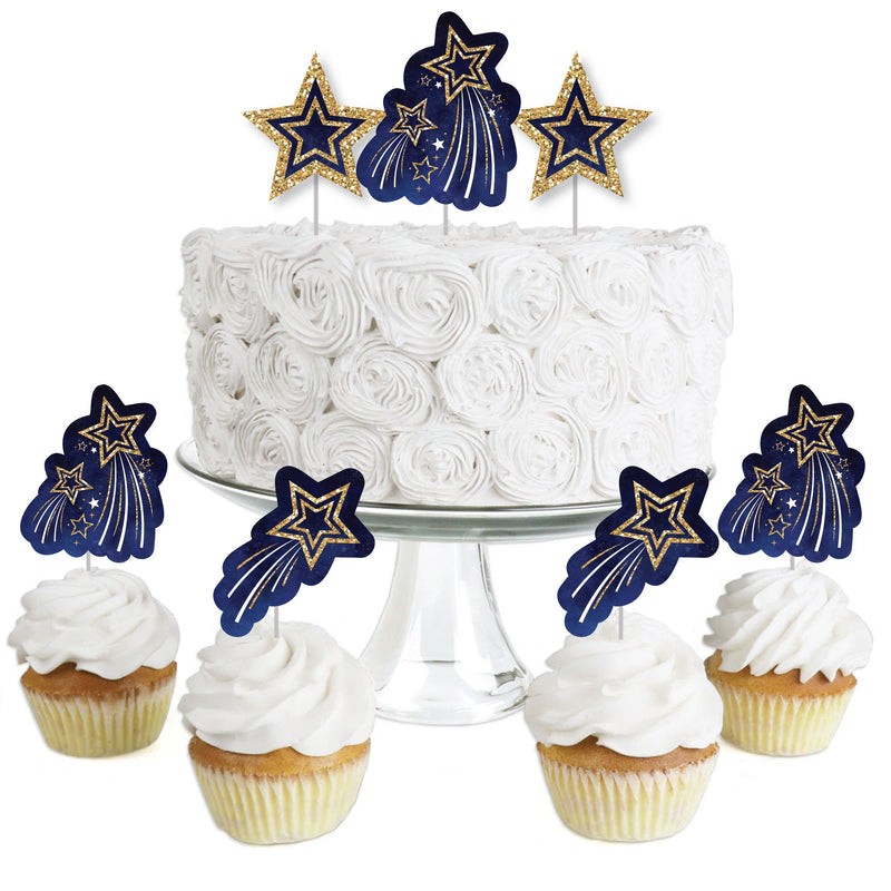 Starry Skies - Dessert Cupcake Toppers - Gold Celestial Party Clear Treat Picks - Set of 24