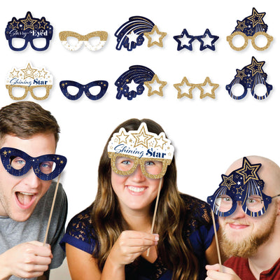 Starry Skies Glasses - Paper Card Stock Gold Celestial Party Photo Booth Props Kit - 10 Count