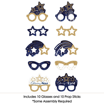 Starry Skies Glasses - Paper Card Stock Gold Celestial Party Photo Booth Props Kit - 10 Count