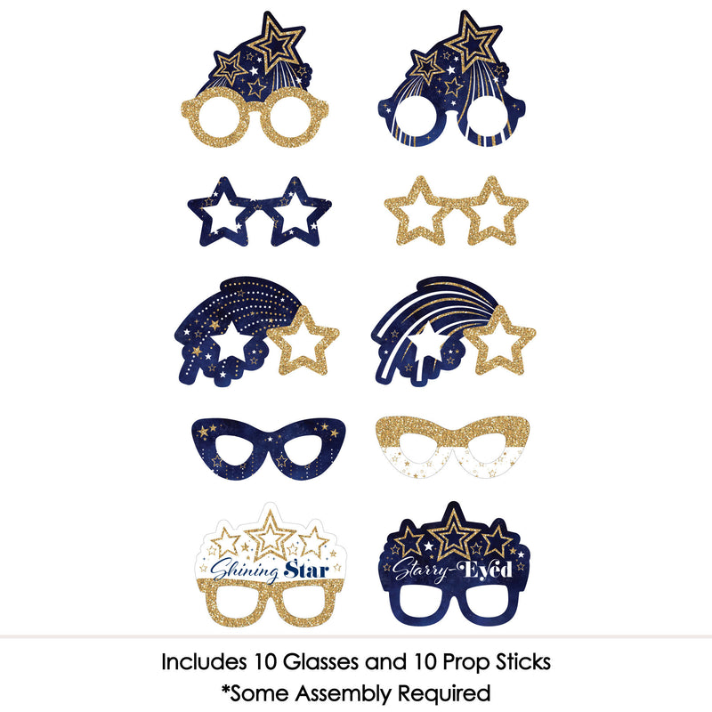 Starry Skies Glasses - Paper Card Stock Gold Celestial Party Photo Booth Props Kit - 10 Count