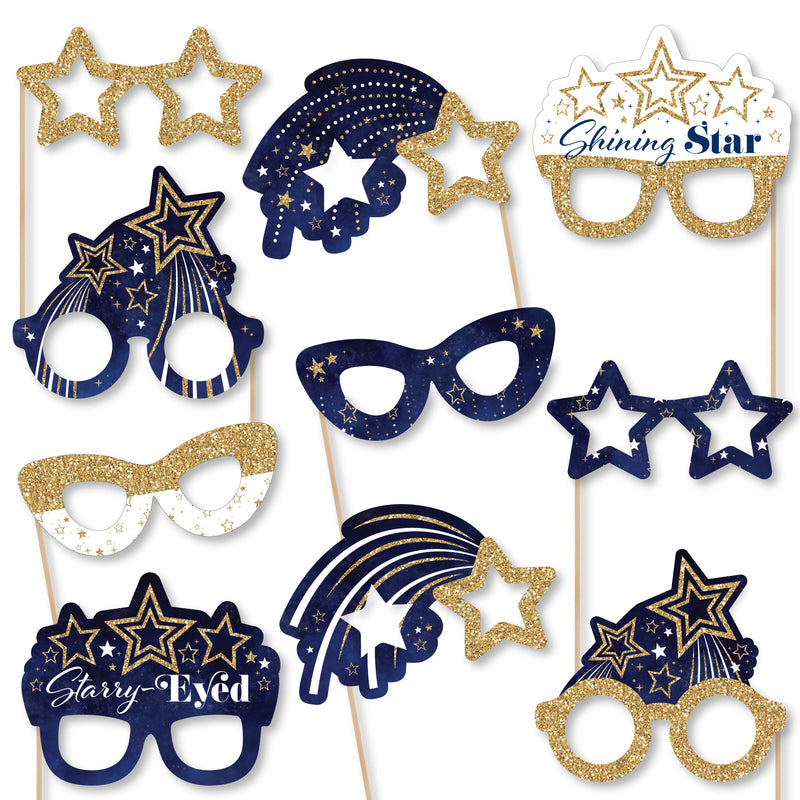 Starry Skies Glasses - Paper Card Stock Gold Celestial Party Photo Booth Props Kit - 10 Count