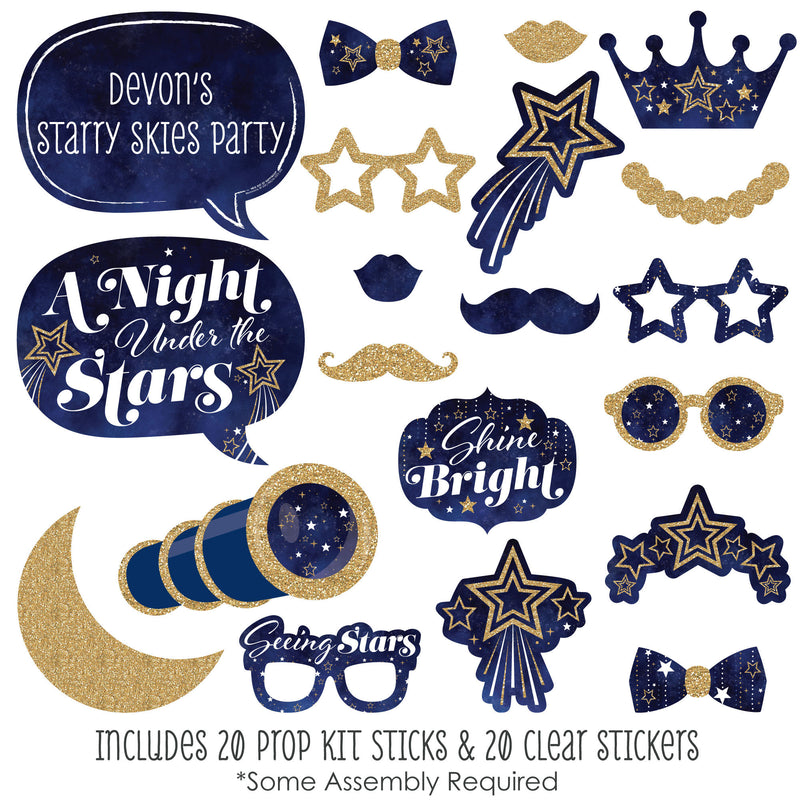 Starry Skies - Personalized Gold Celestial Party Photo Booth Props Kit - 20 Count