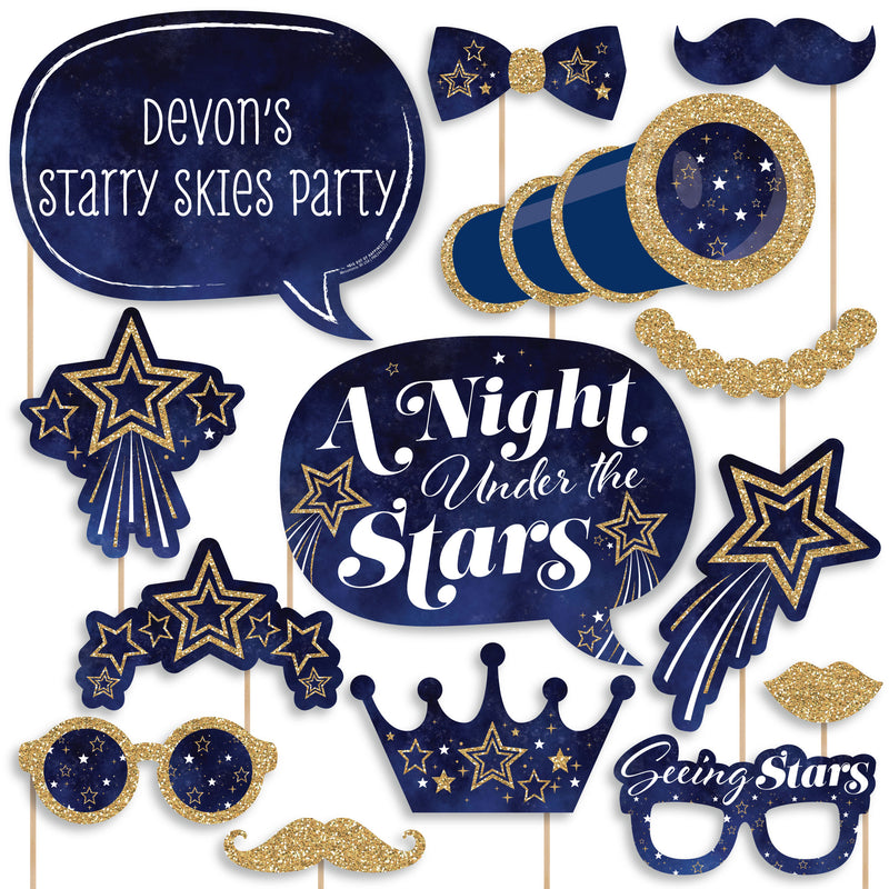 Starry Skies - Personalized Gold Celestial Party Photo Booth Props Kit - 20 Count