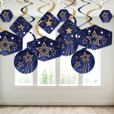 Starry Skies - Gold Celestial Party Hanging Decor - Party Decoration Swirls - Set of 40