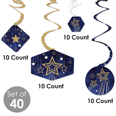 Starry Skies - Gold Celestial Party Hanging Decor - Party Decoration Swirls - Set of 40