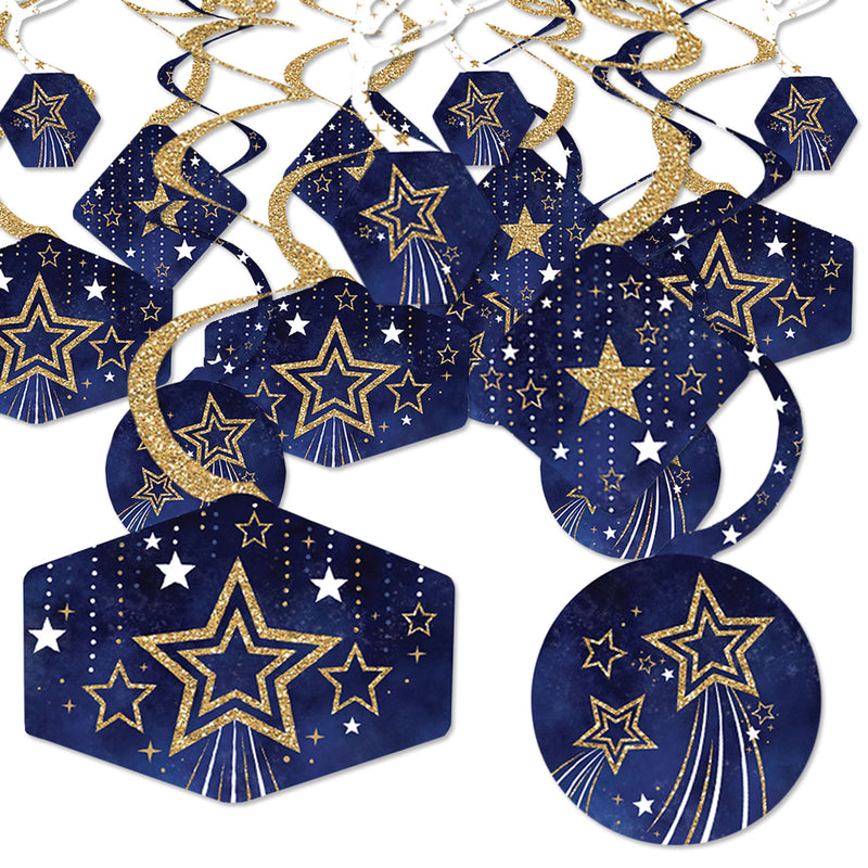 Starry Skies - Gold Celestial Party Hanging Decor - Party Decoration Swirls - Set of 40