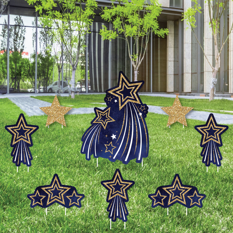 Starry Skies - Yard Sign and Outdoor Lawn Decorations - Gold Celestial Party Yard Signs - Set of 8