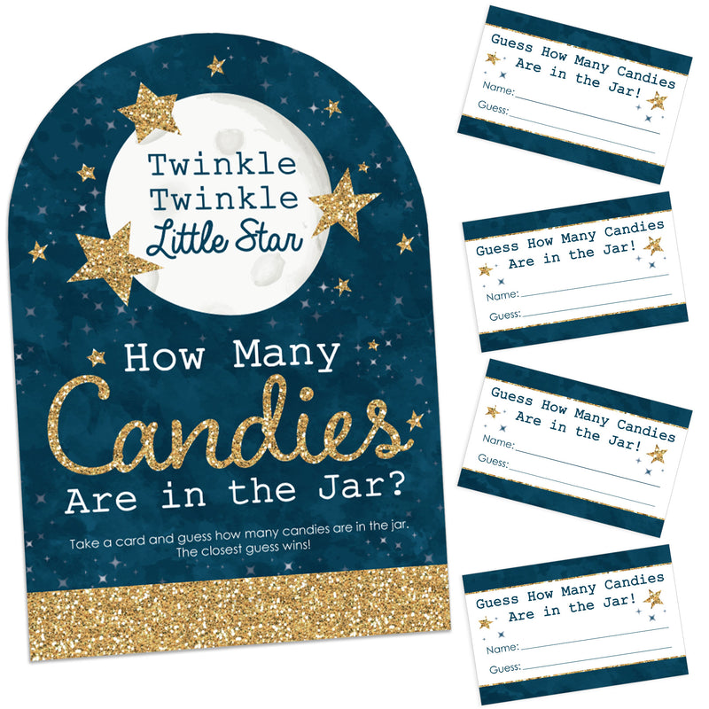 Twinkle Twinkle Little Star - How Many Candies Baby Shower or Birthday Party Game - 1 Stand and 40 Cards - Candy Guessing Game