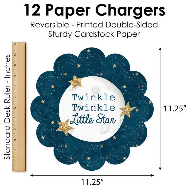 Twinkle Twinkle Little Star - Baby Shower or Birthday Party Round Table Decorations - Paper Chargers - Place Setting For 12