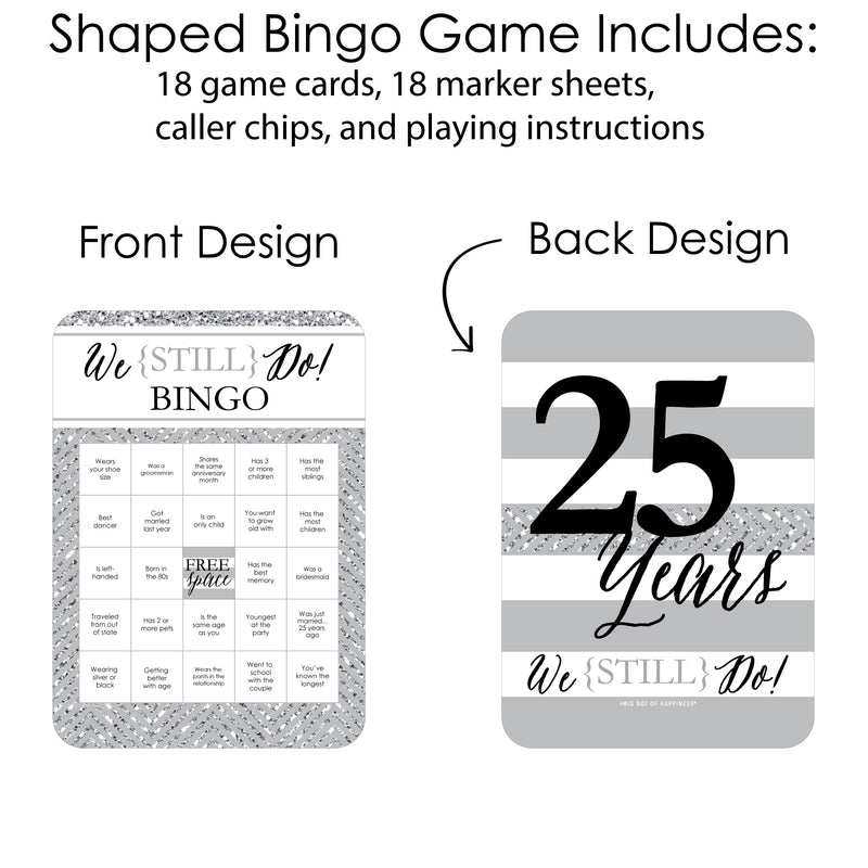 We Still Do - 25th Wedding Anniversary - Find the Guest Bingo Cards and Markers - Anniversary Party Bingo Game - Set of 18