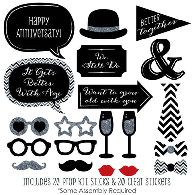 Wedding Anniversary - Photo Booth Props Kit - 20 Count