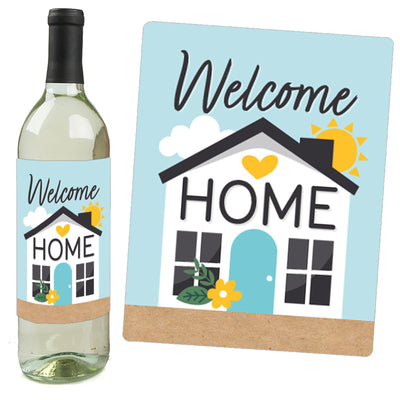 Welcome Home Housewarming - New Sweet Home Decorations for Women and Men - Wine Bottle Label Stickers - Set of 4