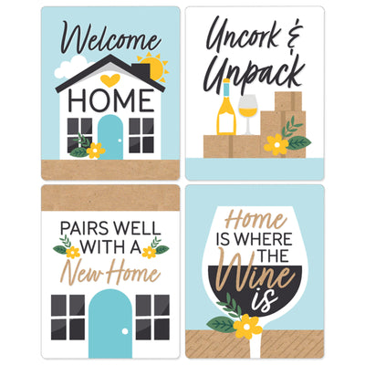 Welcome Home Housewarming - New Sweet Home Decorations for Women and Men - Wine Bottle Label Stickers - Set of 4