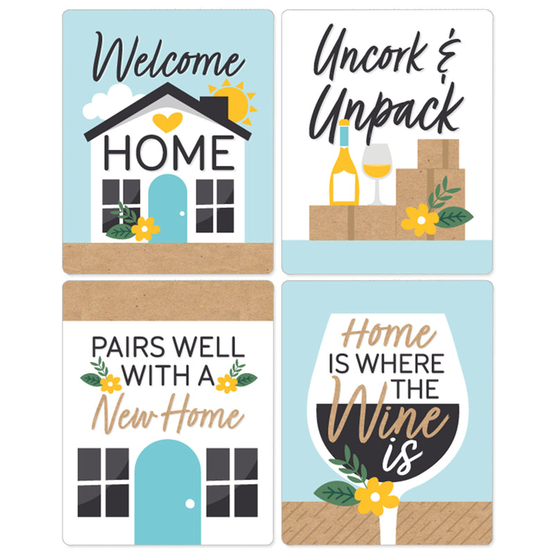 Welcome Home Housewarming - New Sweet Home Decorations for Women and Men - Wine Bottle Label Stickers - Set of 4