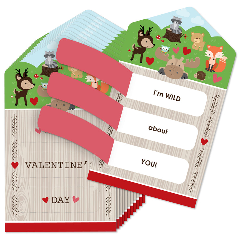 Woodland Creatures - Forest Cards for Kids - Happy Valentine’s Day Pull Tabs - Set of 12