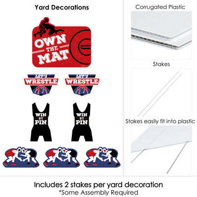 Own The Mat - Wrestling - Yard Sign & Outdoor Lawn Decorations - Birthday Party or Wrestler Party Yard Signs - Set of 8