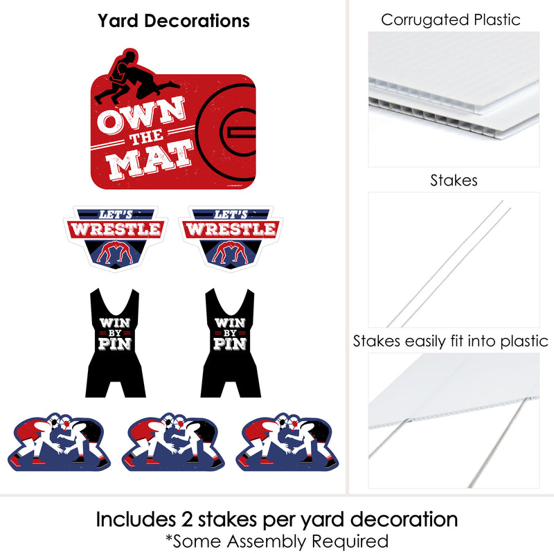 Own The Mat - Wrestling - Yard Sign & Outdoor Lawn Decorations - Birthday Party or Wrestler Party Yard Signs - Set of 8