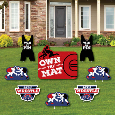 Own The Mat - Wrestling - Yard Sign & Outdoor Lawn Decorations - Birthday Party or Wrestler Party Yard Signs - Set of 8