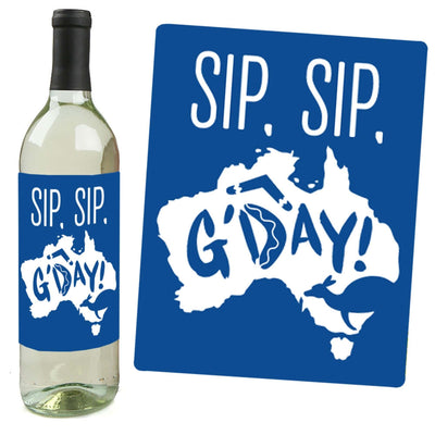 Australia Day - G'Day Mate Aussie Party Decorations for Women and Men - Wine Bottle Label Stickers - Set of 4