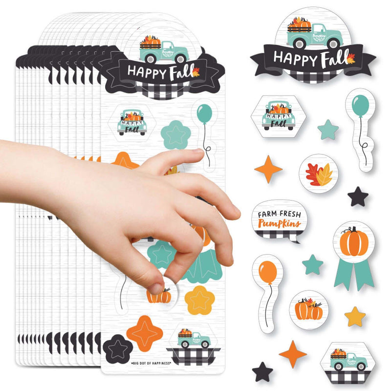 Happy Fall Truck - Harvest Pumpkin Party Favor Kids Stickers - 16 Sheets - 256 Stickers