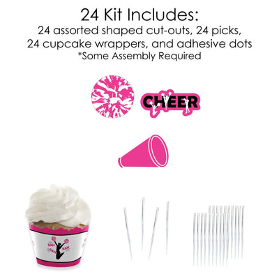 We've Got Spirit - Cheerleading - Cupcake Decoration - Birthday Party or Cheerleader Party Cupcake Wrappers and Treat Picks Kit - Set of 24