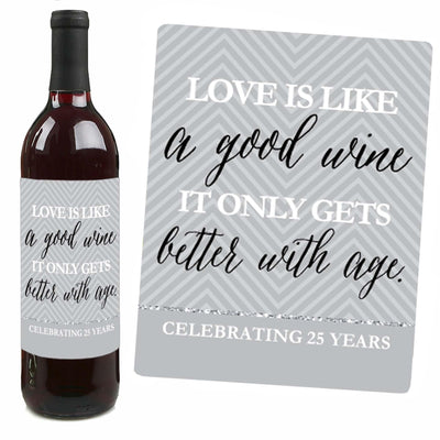 We Still Do - 25th Wedding Anniversary Decorations for Women and Men - Wine Bottle Label Stickers - Set of 4