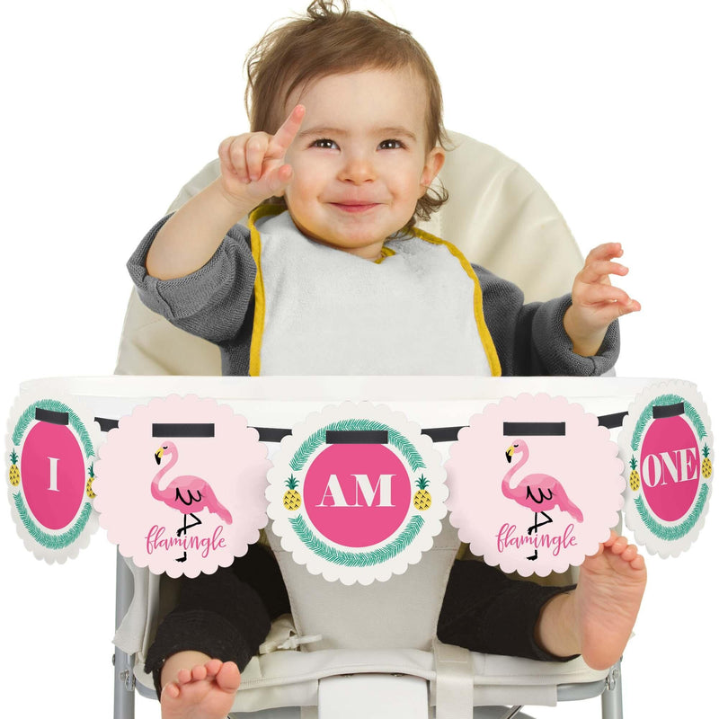 Pink Flamingo - Party Like a Pineapple - 1st Birthday - I am One - Tropical First Birthday High Chair Banner