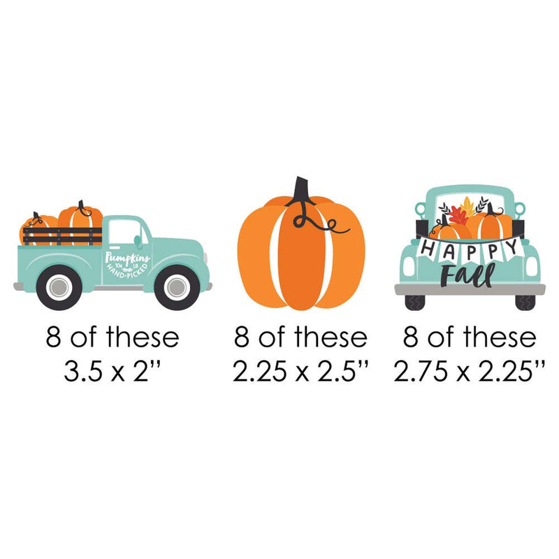 Happy Fall Truck - DIY Shaped Harvest Pumpkin Party Paper Cut-Outs - 24 ct