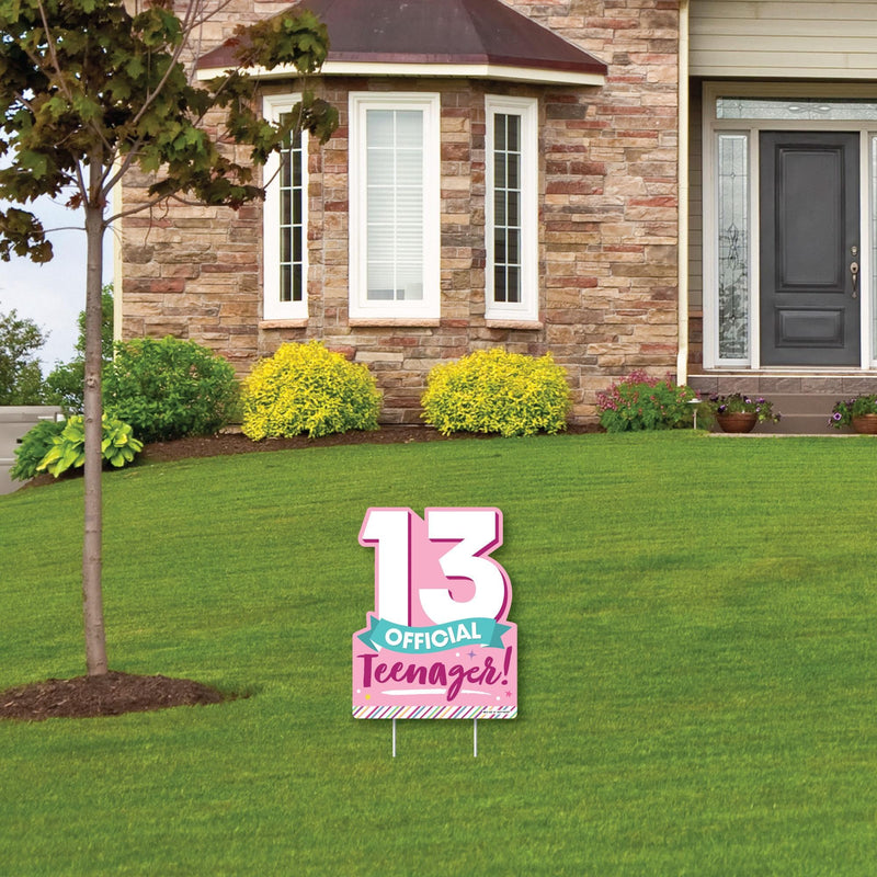 Girl 13th Birthday - Outdoor Lawn Sign - Official Teenager Birthday Party Yard Sign - 1 Piece