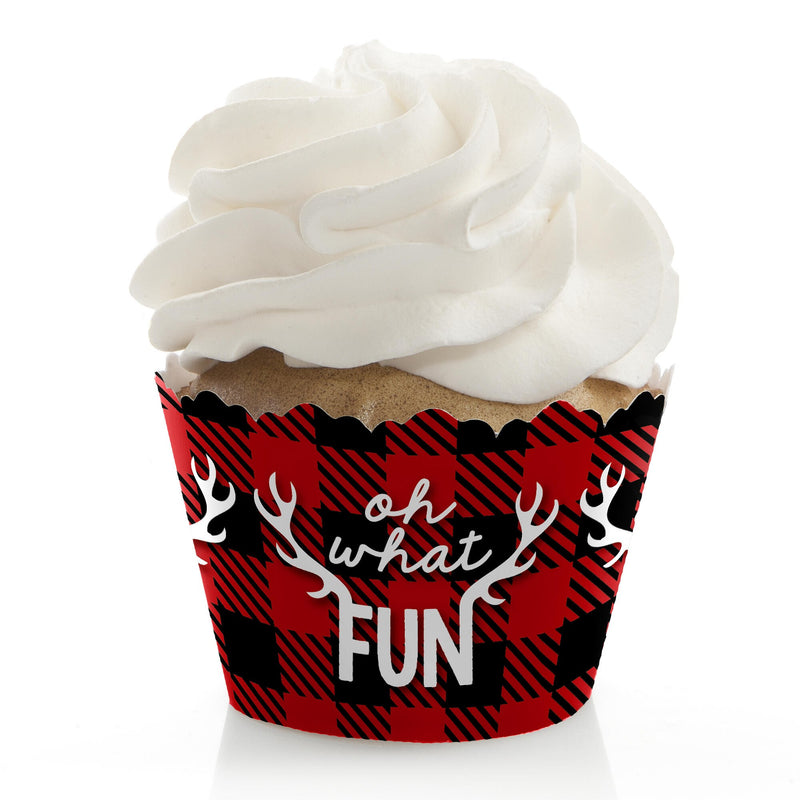 Prancing Plaid - Buffalo Plaid Holiday Party Decorations - Party Cupcake Wrappers - Set of 12