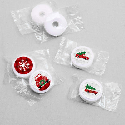 Merry Little Christmas Tree - Round Candy Labels Red Truck and Car Christmas Party Favors - Fits Hershey's Kisses - 108 ct