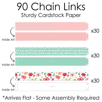 Floral Let's Par-Tea - 90 Chain Links and 30 Paper Tassels Decoration Kit - Garden Tea Party Paper Chains Garland - 21 feet