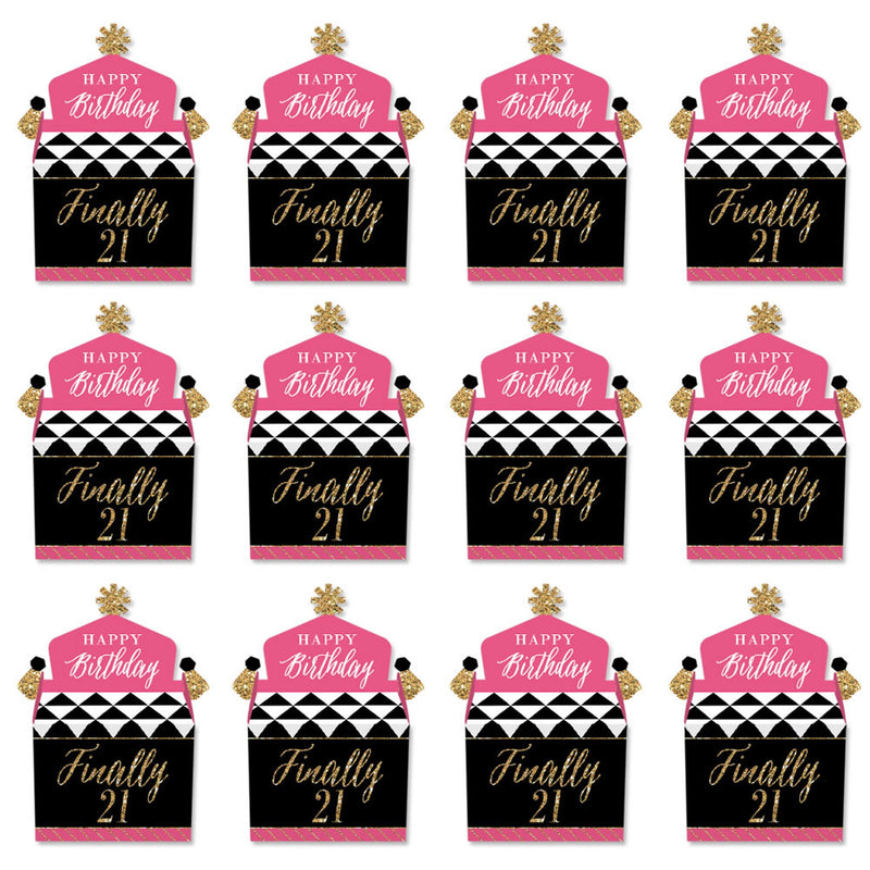 Finally 21 Girl - Treat Box Party Favors - 21st Birthday Party Goodie Gable Boxes - Set of 12