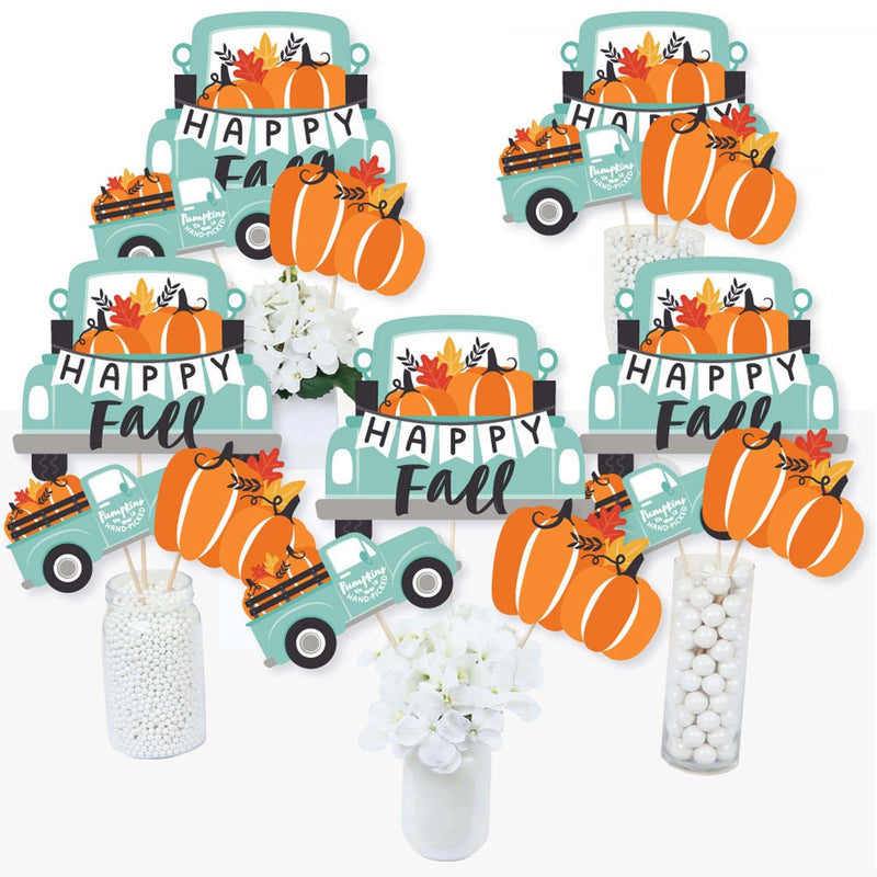 Happy Fall Truck - Harvest Pumpkin Party Centerpiece Sticks - Table Toppers - Set of 15