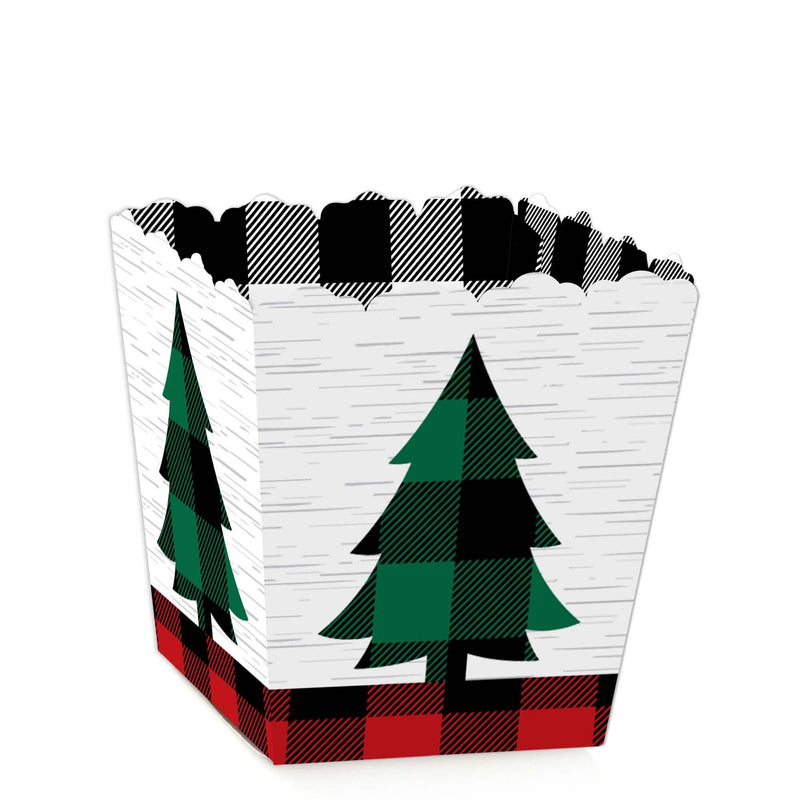 Holiday Plaid Trees - Party Mini Favor Boxes - Buffalo Plaid Christmas Party Treat Candy Boxes - Set of 12