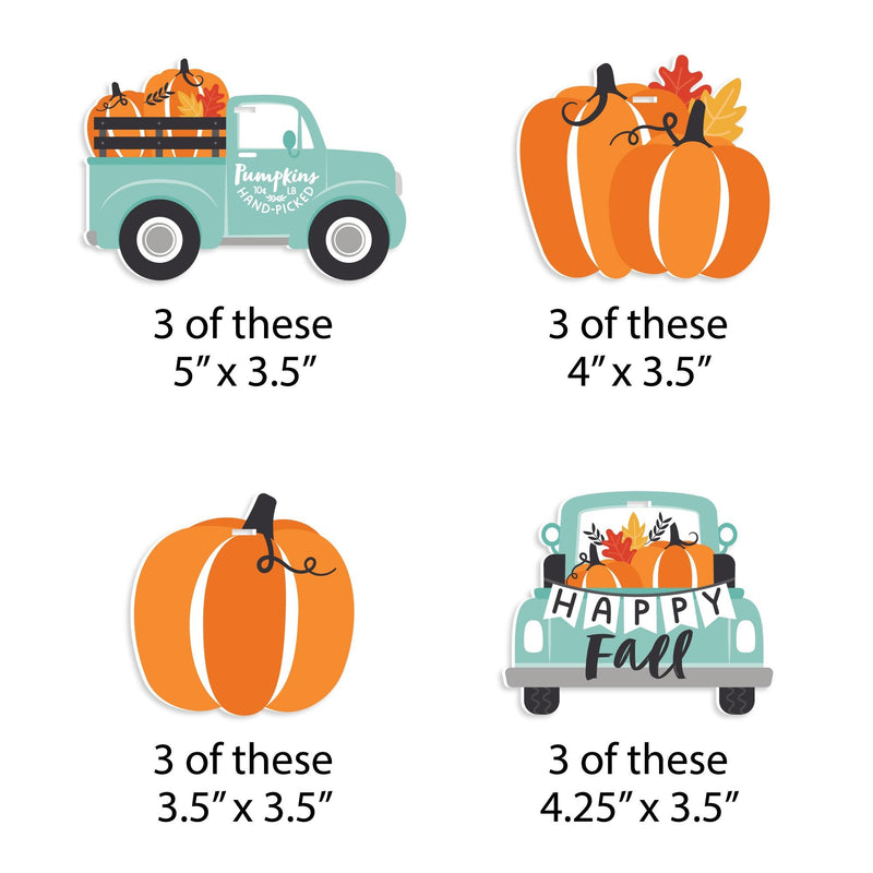 Happy Fall Truck - Harvest Pumpkin Decorations - Tree Ornaments - Set of 12