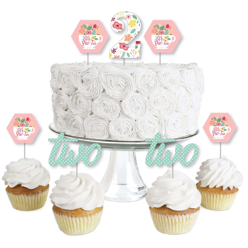 2nd Birthday Tea for Two - Dessert Cupcake Toppers - Garden Second Birthday Party Clear Treat Picks - Set of 24